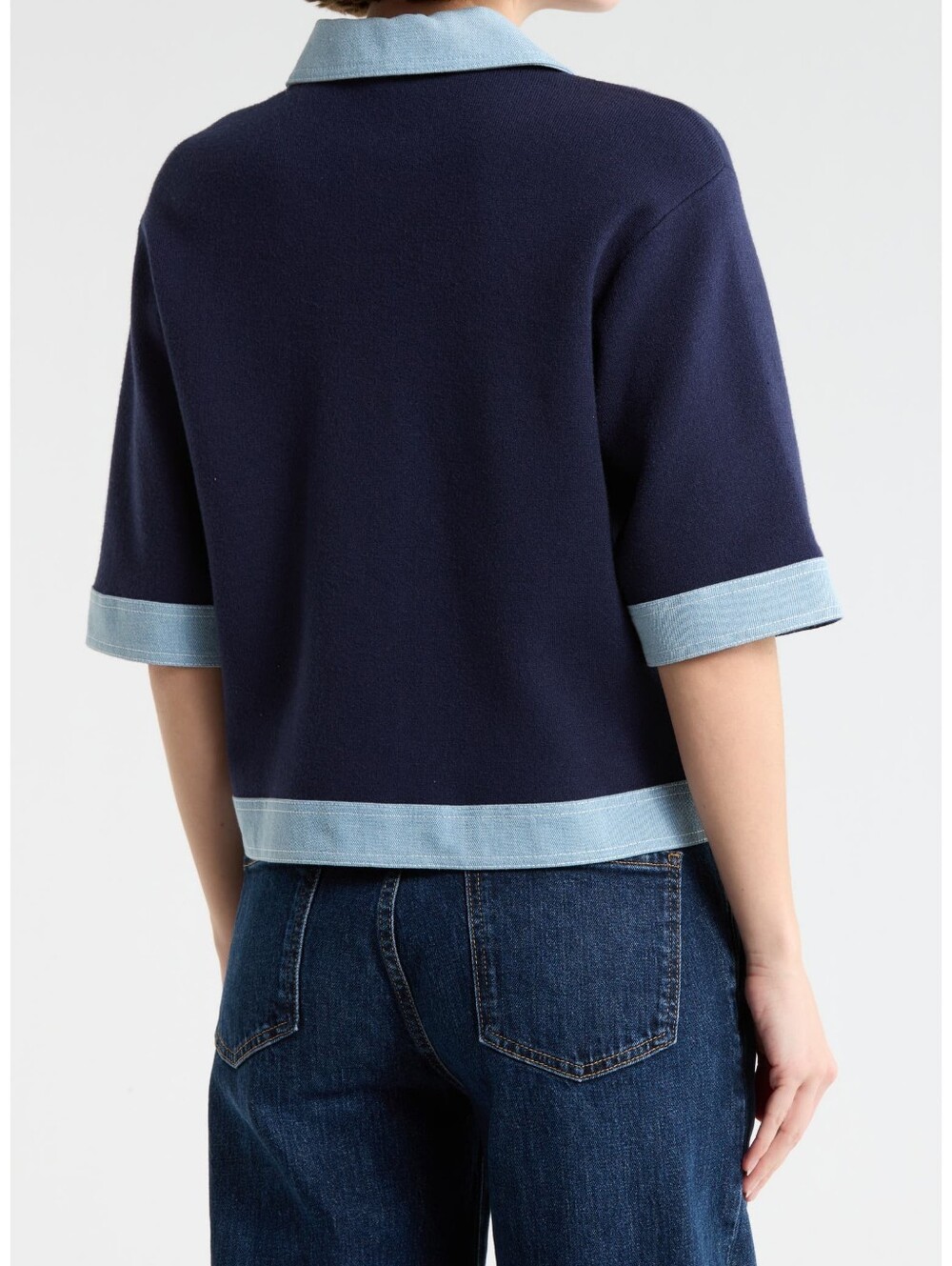 NWT " Nanette Lepore" Denim Trim Cropped Cardigan Woman's Size Large or X-Large - Picture 2 of 8